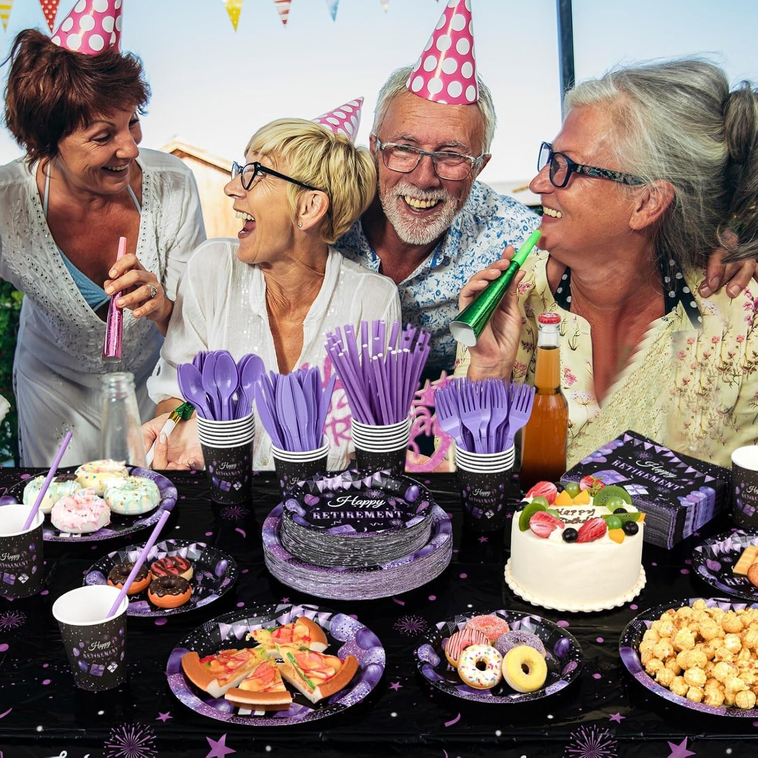 All-in-One 452-Piece Retirement Party Decorations - Classy Purple and Black Set