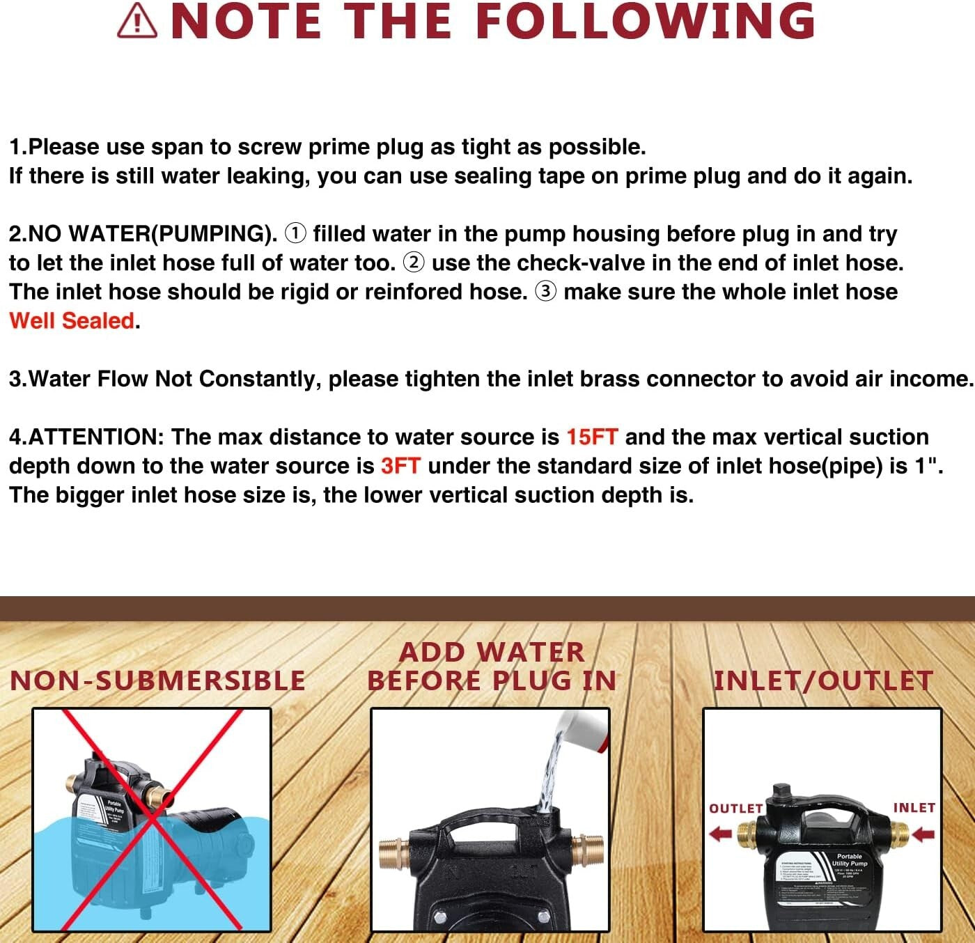 Portable 115V Utility Pump with ON/OFF Switch and Brass Connectors, 120ft Lift