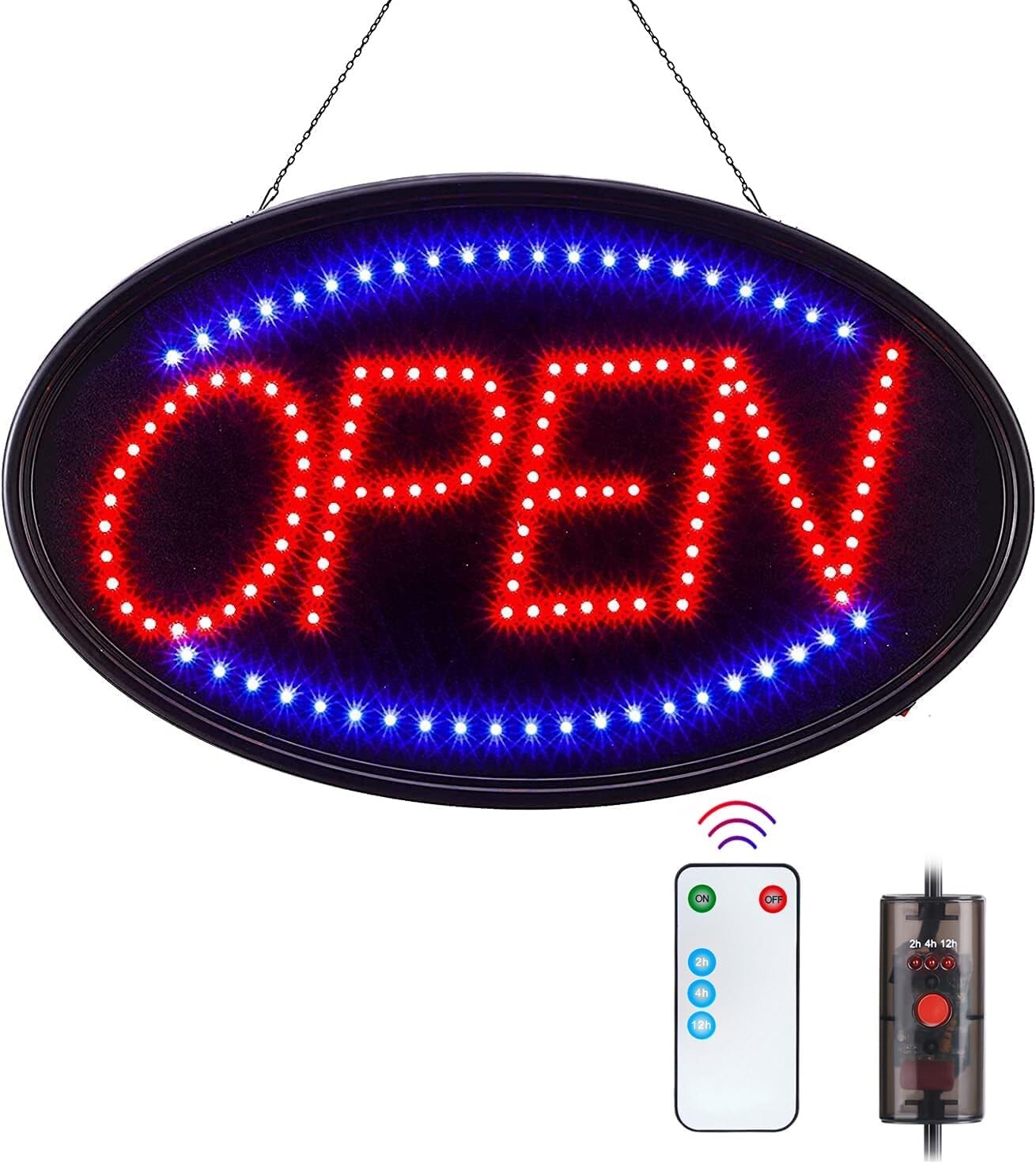 Energy-Efficient 23x14 Remote-Controlled Open Sign with Flashing Option