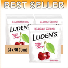 Load image into Gallery viewer, Luden's Wild Cherry Sore Throat Drops - 90 Count, Fast Relief for Kids &amp; Adults