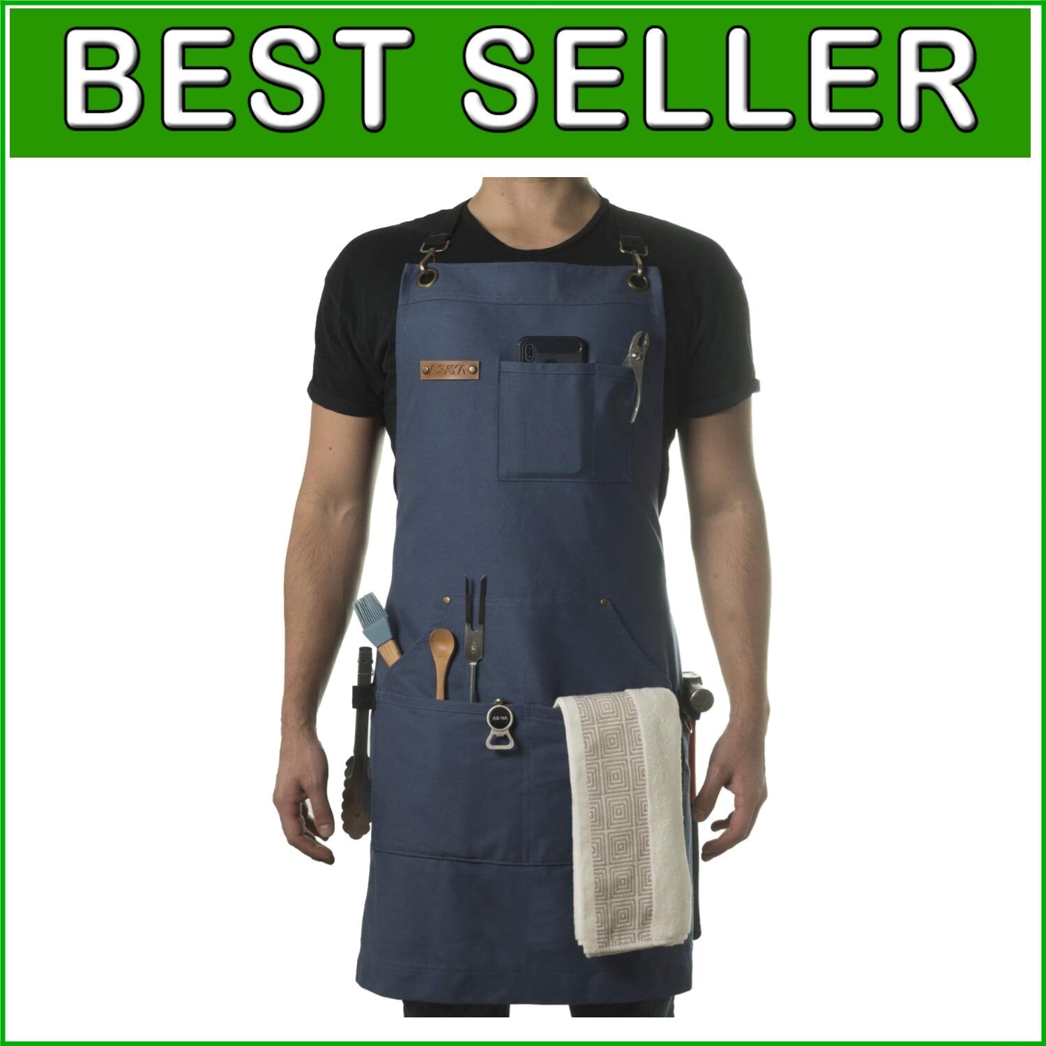 Adjustable Chef & BBQ Apron - 10oz Cotton Canvas with Practical Accessories