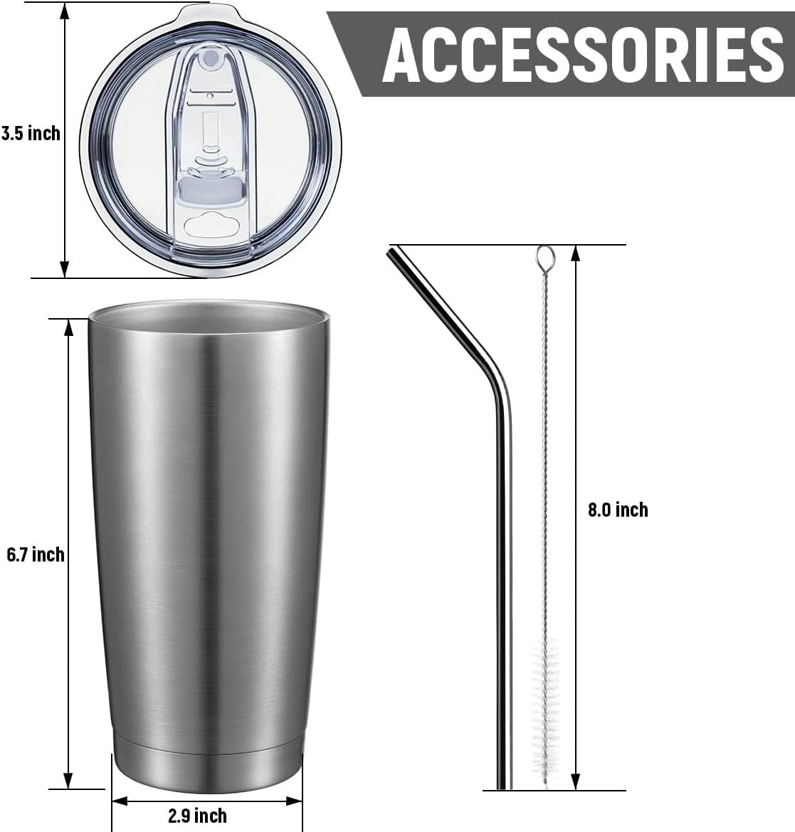 8 Pack of 20oz Insulated Stainless Steel Travel Mugs with Straws - Sleek Design