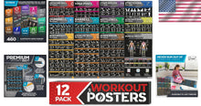 Load image into Gallery viewer, Complete Home Gym Poster Set - 12 Laminated Fitness Charts for Every Exercise