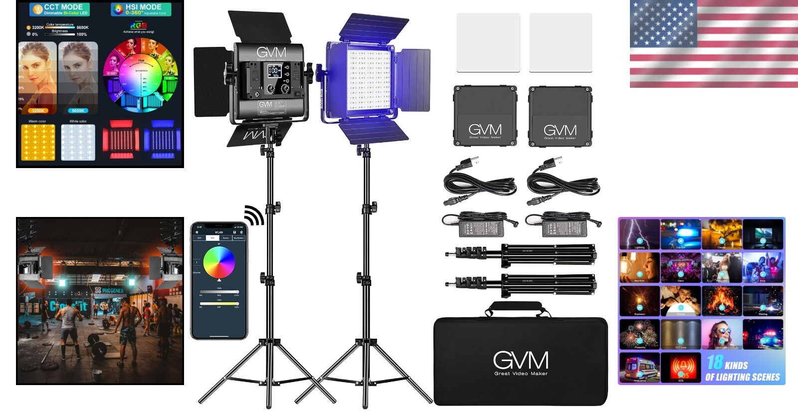 Dual Pack GVM RGB LED Video Lights - 800D Kit for YouTube & Streaming, CRI 97