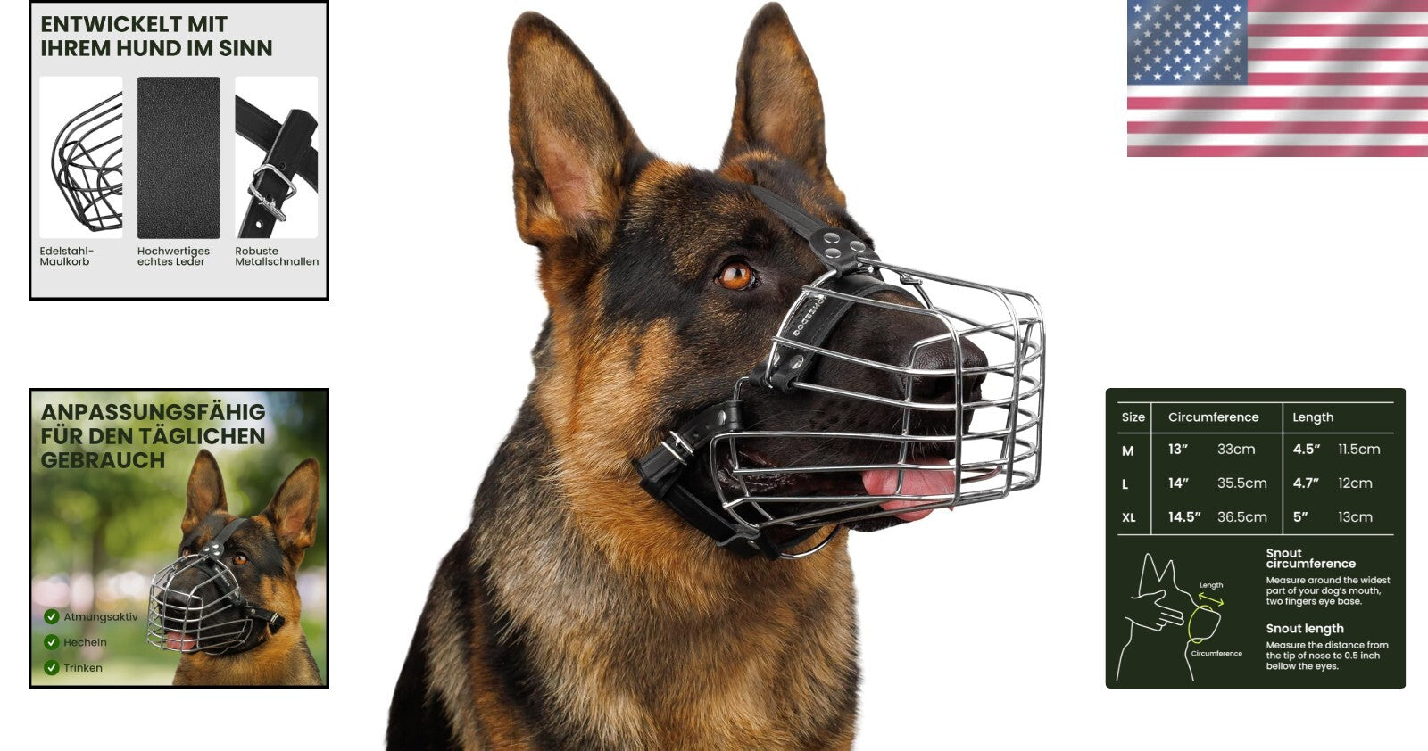 Lightweight Metal Dog Muzzle XL - Soft Padding & Adjustable Straps for Comfort