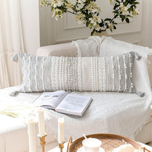 Load image into Gallery viewer, Handmade Light Gray Lumbar Pillow Cover 14x36 for Modern Farmhouse Decor