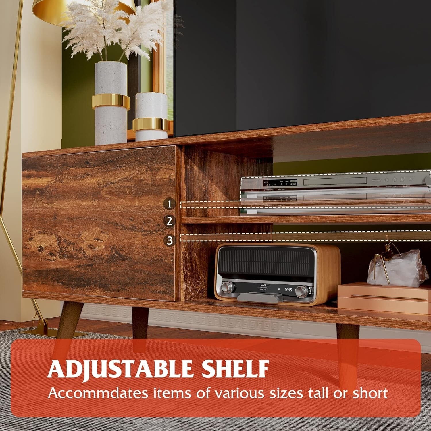 Durable Mid-Century Modern TV Stand for 50-60 Inch TVs with Storage Solutions