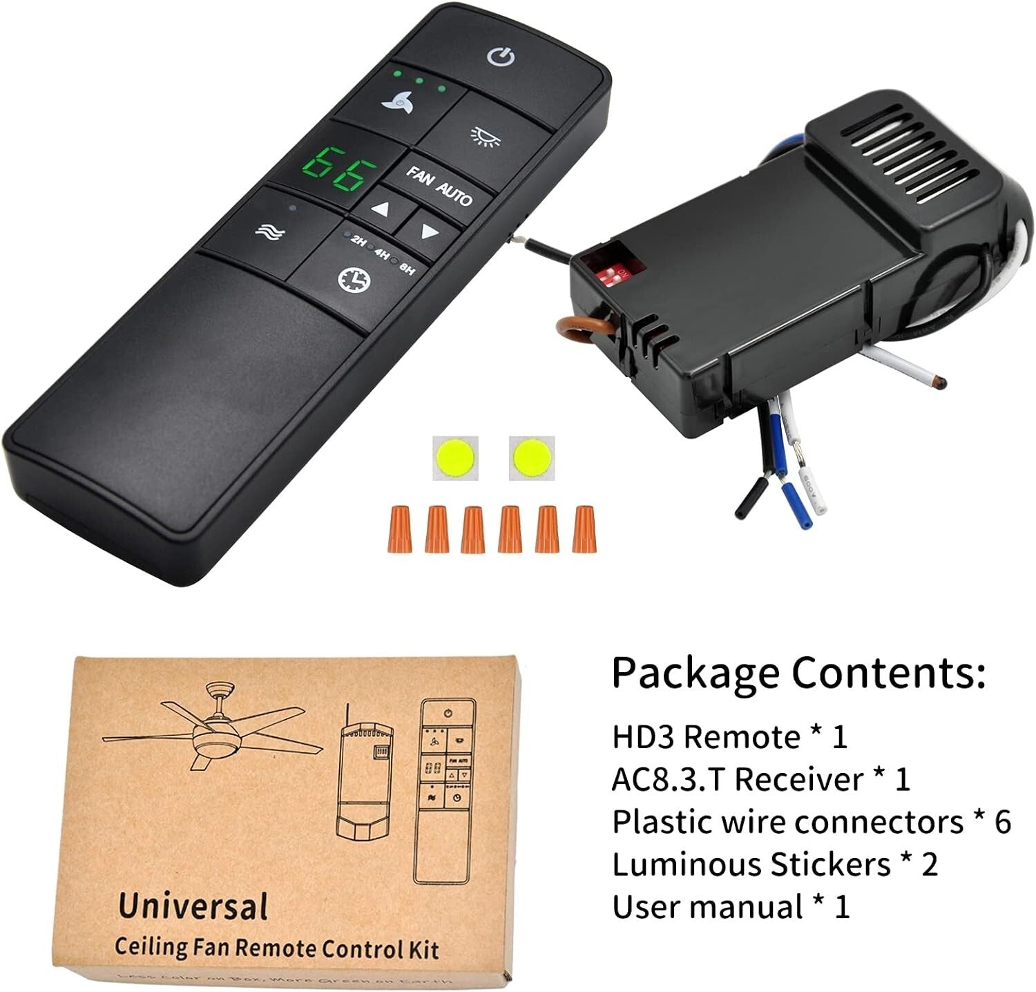 Ceiling Fan Remote Control with Timer & Light Dimmer - Works with Popular Brands