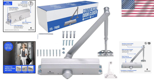 Commercial Grade Hydraulic Door Closer, Silver Finish – Fully Adjustable & Safe