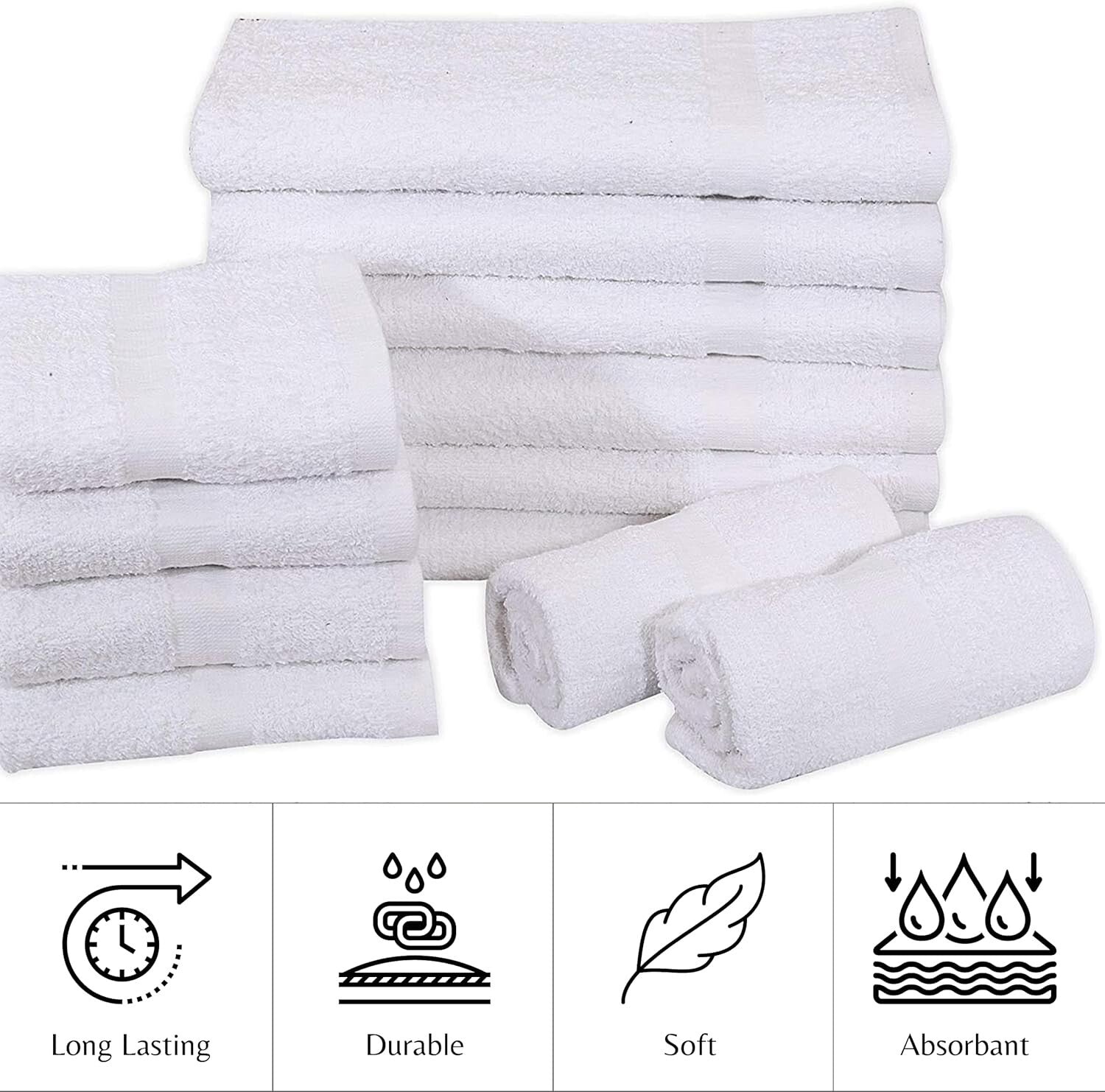 Economy White Cotton Blend Hand Towels - Lightweight & Absorbent 60 Pcs Pack
