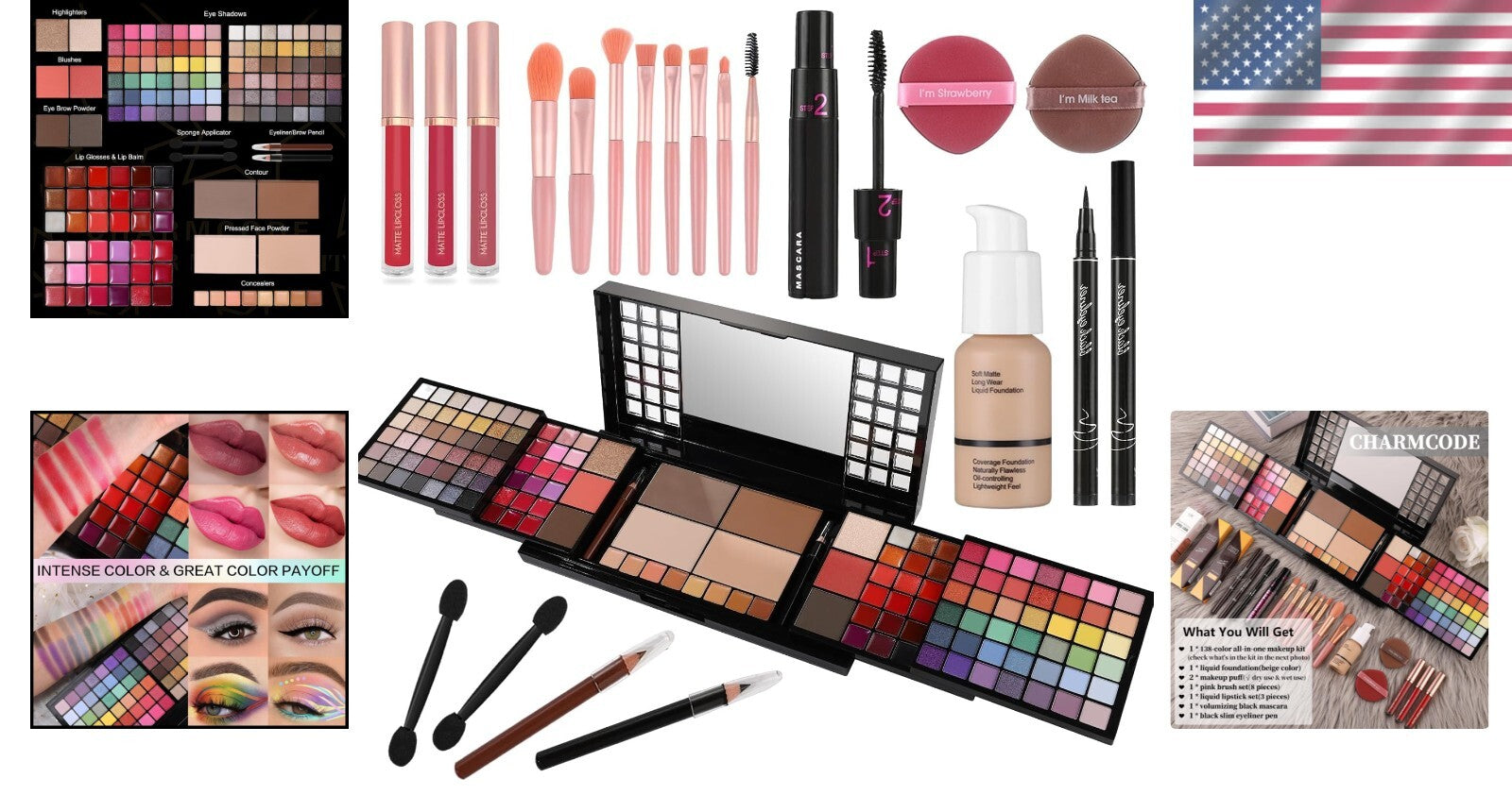 Elegant Makeup Gift Set for Women: All-in-One Case with Mirror and Tools