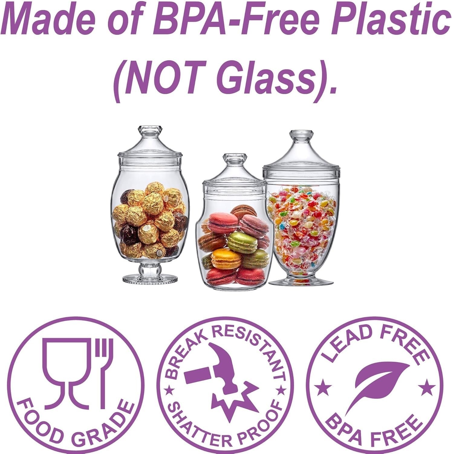 Modern 3-Piece Plastic Apothecary Jars - Durable Snap-Lid Storage Containers