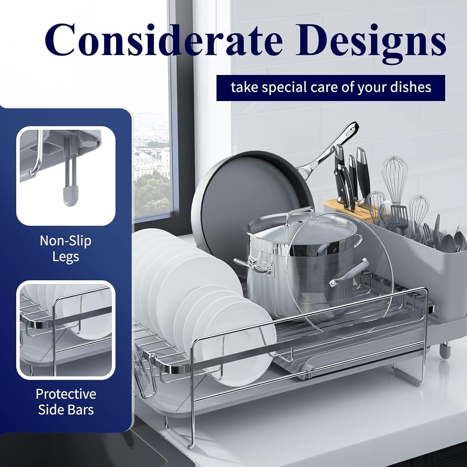 Large Extendable Dish Drying Rack - Rust-Resistant & Adjustable for Counter Use