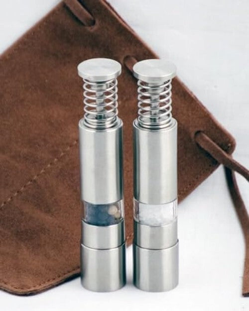 Automatic Salt and Pepper Grinder Set with Travel Pouch - Perfect for Picnics