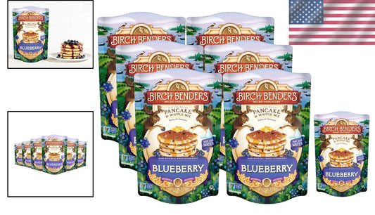 Delicious Blueberry Pancake & Waffle Mix - Family Size, 14 oz Pouches, Pack of 6