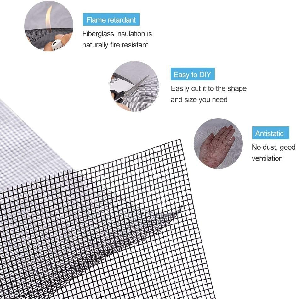 Fire-Resistant Fiberglass Window Screen Roll 48" x 100ft - Tear-Resistant Mesh