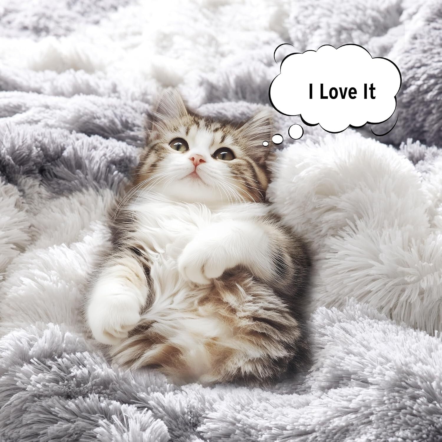 Oeko-Tex Certified Shaggy Faux Fur Comforter Set in Stylish Grey Ombre, 3-Piece