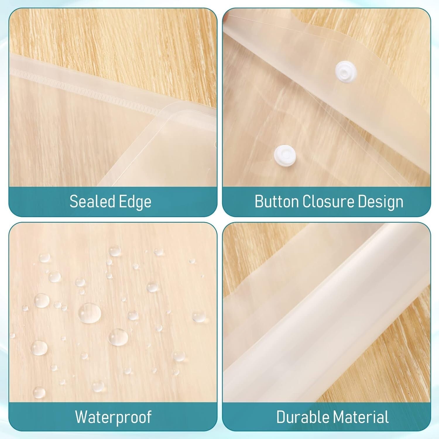 100 Lightweight A4 Clear Document Envelopes - Snap Button Closure for Security