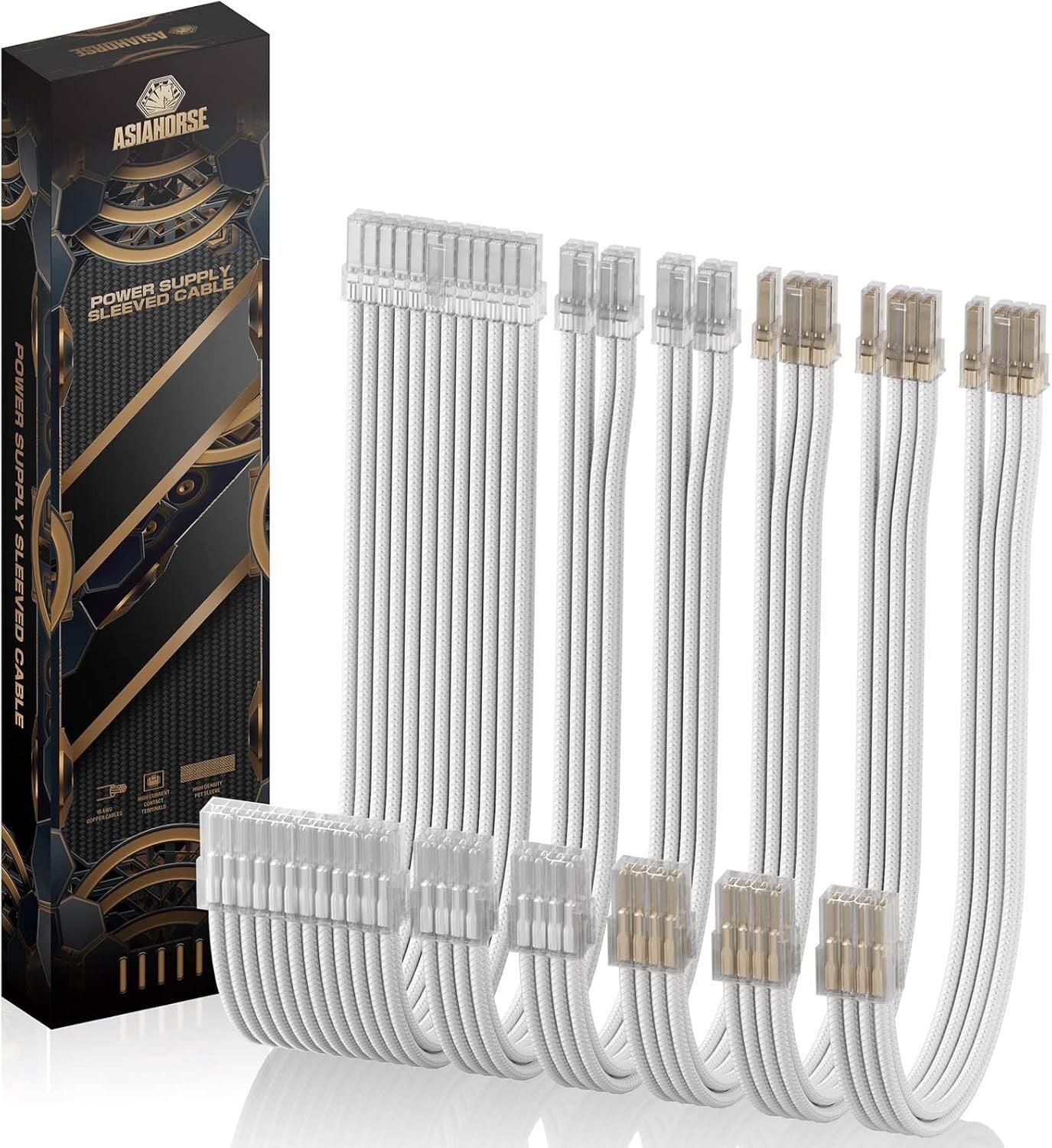 High-Current 30CM PSU Extension Cable Set with Elegant White Design and Combs