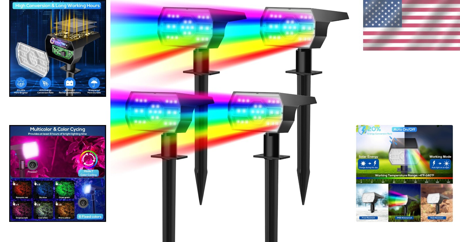 7 Lighting Modes Solar Outdoor Lights, Waterproof IP68 - Perfect for Decoration