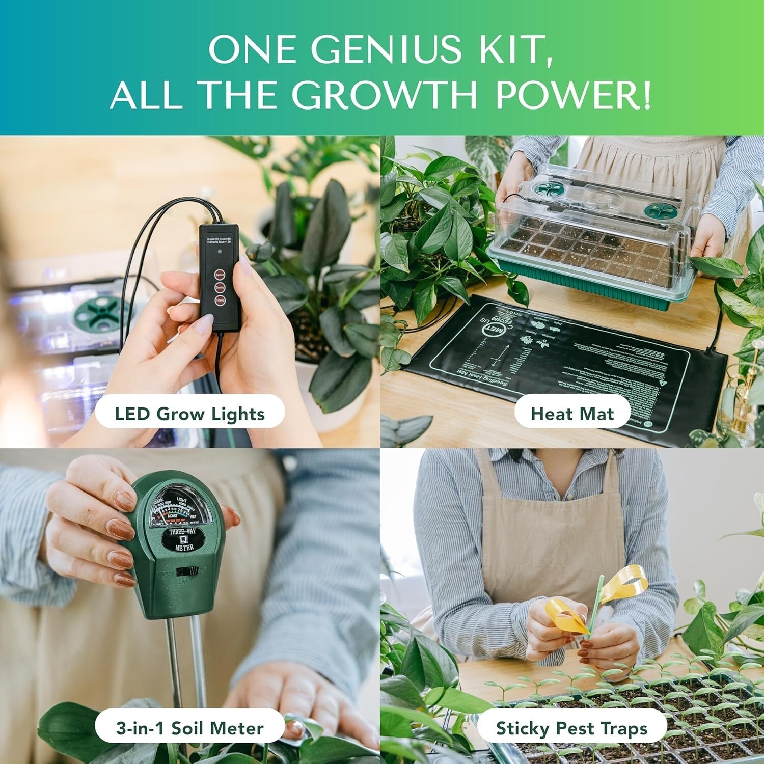 Advanced Seed Starter Tray with Heat Mat, Soil Meter & Gnat Traps - Indoor Use