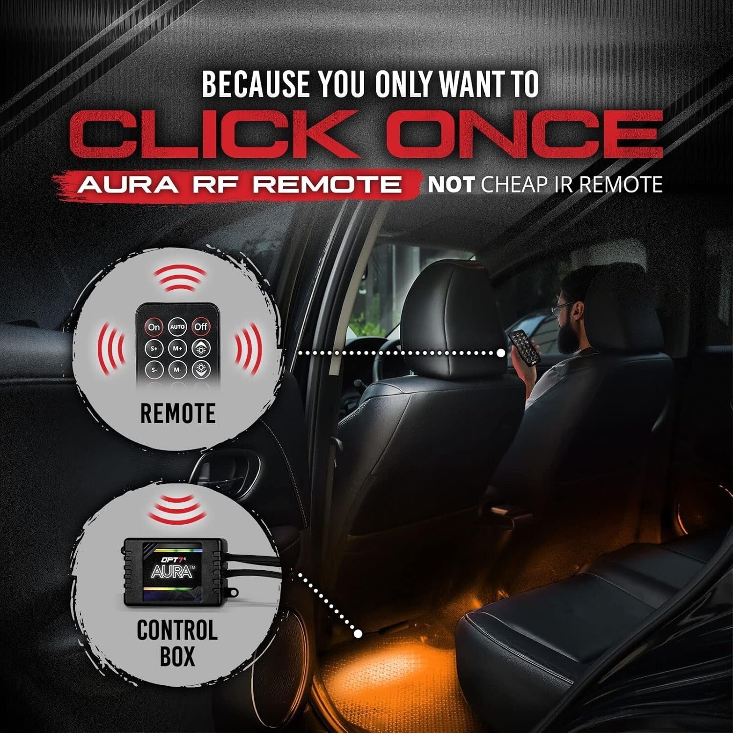 Flexible & Durable Interior Car LED Lights - 6pc with Remote Control & Charger