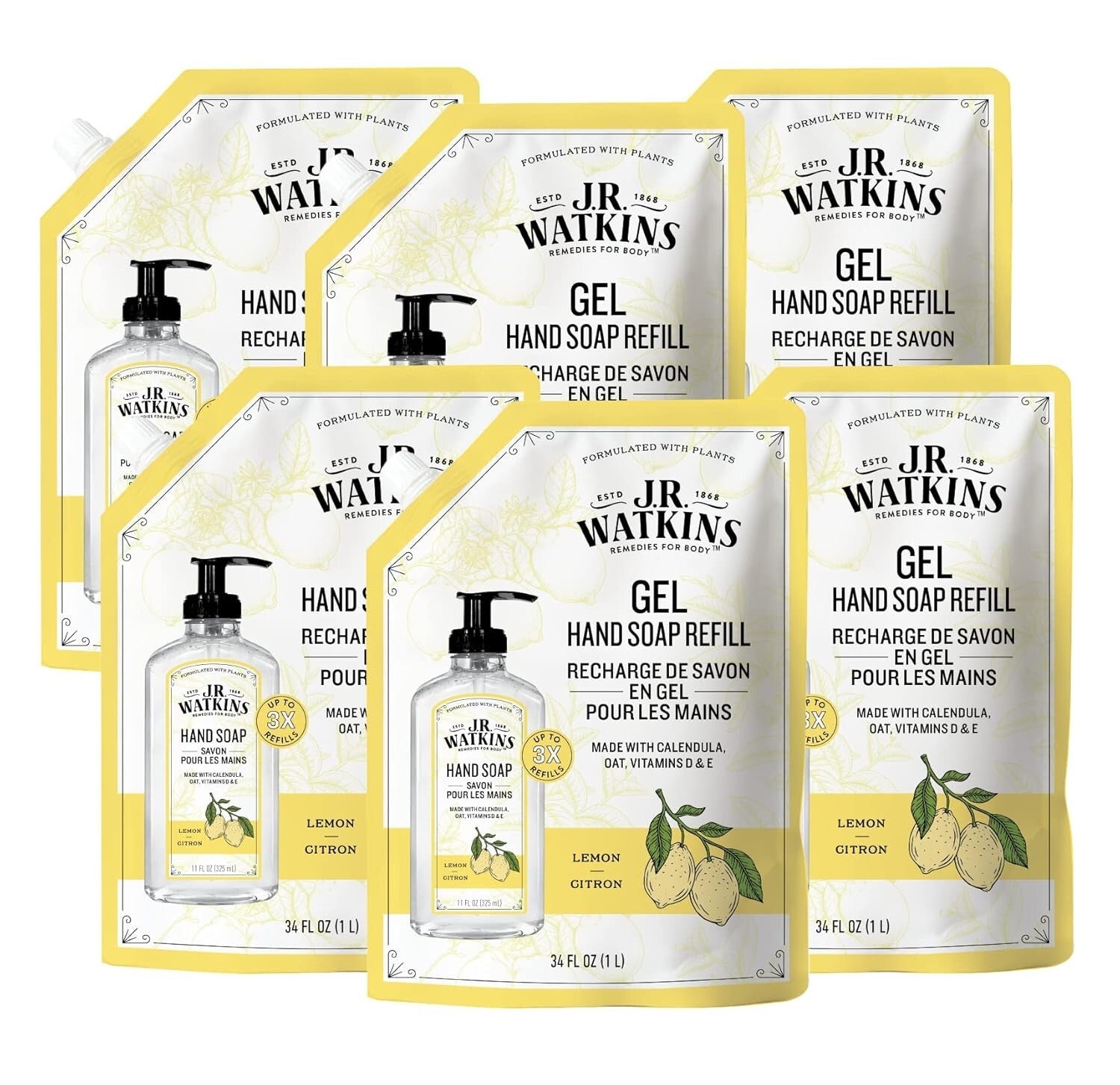 Cruelty-Free 34 fl oz Lemon Gel Hand Soap Refill Pouches - 6 Pack Value Size