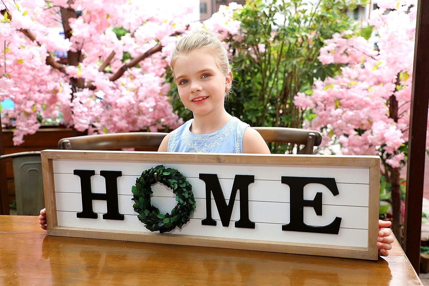 Elegant Rustic Wood Wall Sign with Real Boxwood Wreath - Gift-Ready Home Accent