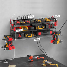 Load image into Gallery viewer, Metal Wall-Mounted Garage Tool Organizer with Power Strip &amp; Drill Holders