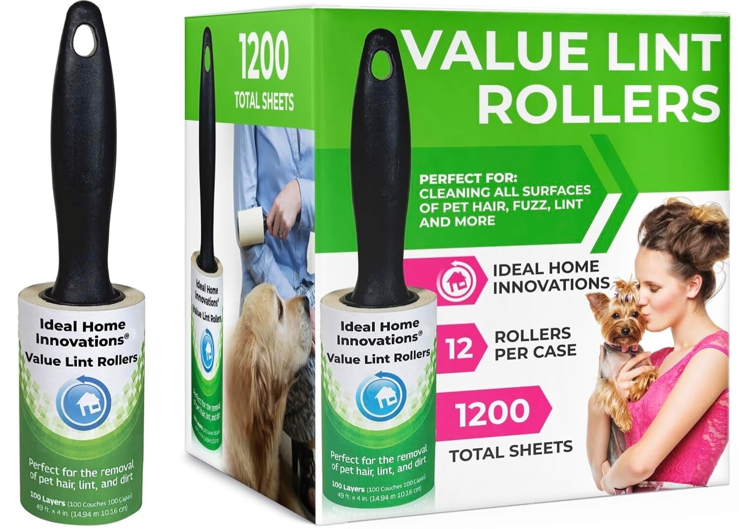 Bulk Value Lint Rollers - 12 Pack for Effortless Pet Hair and Lint Removal