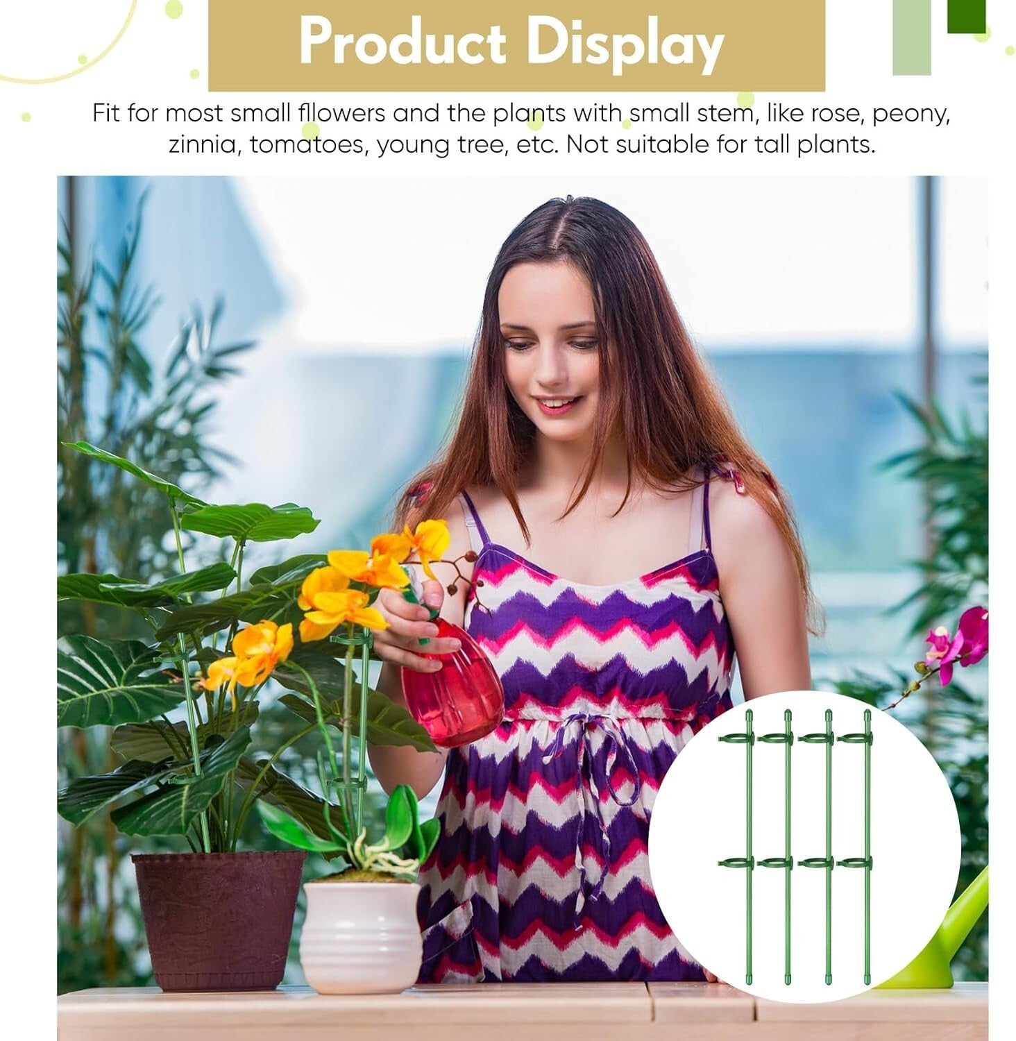 Fiberglass 12-Inch Plant Support Stakes Set - 120 Pcs for All Single-Stem Plants