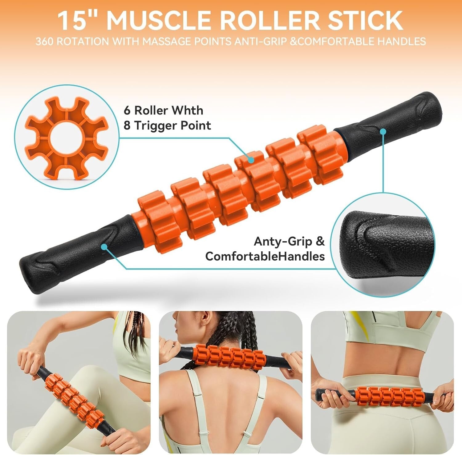 5-in-1 High-Density Foam Roller Set for Deep Tissue Muscle Relief - Orange/Black