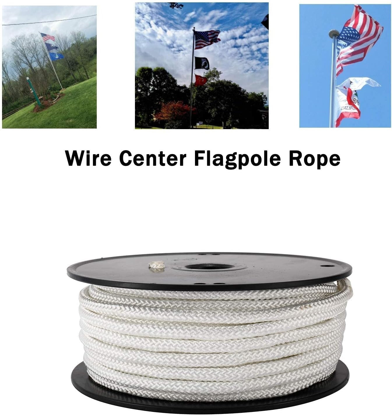 High-Strength 100 ft Wire Center Flagpole Rope - UV Resistant, Easy to Use