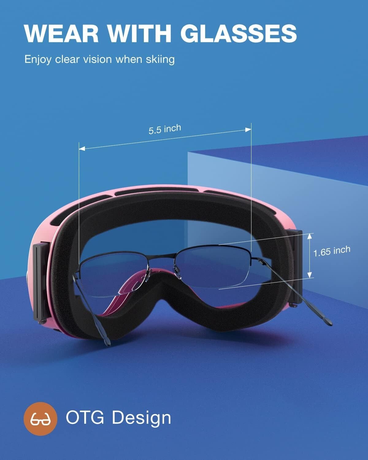 Lightweight Ski Goggles with Panoramic View - Stylish OTG Design for Snow Sports