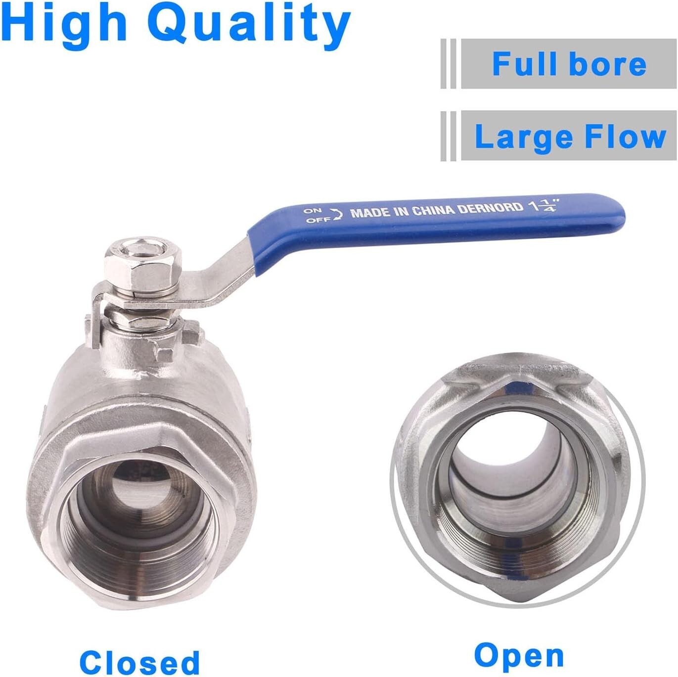 High Pressure 1-1/4" Stainless Steel Ball Valves with Insulated Handles (2-Pack)