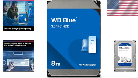 8TB WD Blue Internal Hard Drive - 5640 RPM, SATA 6 Gb/s for Reliable Storage