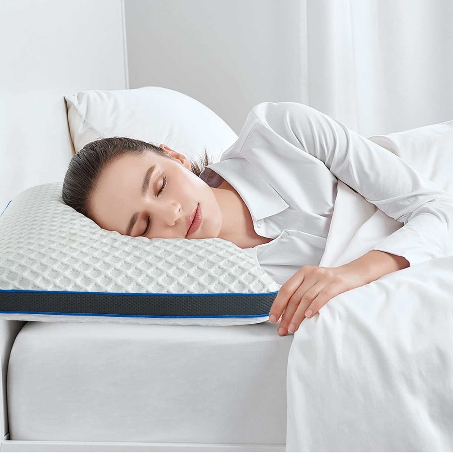 Breathable Flat Pillow for Sleep - Soft Gel Memory Foam, 23.5x15.5x3.1 Inches