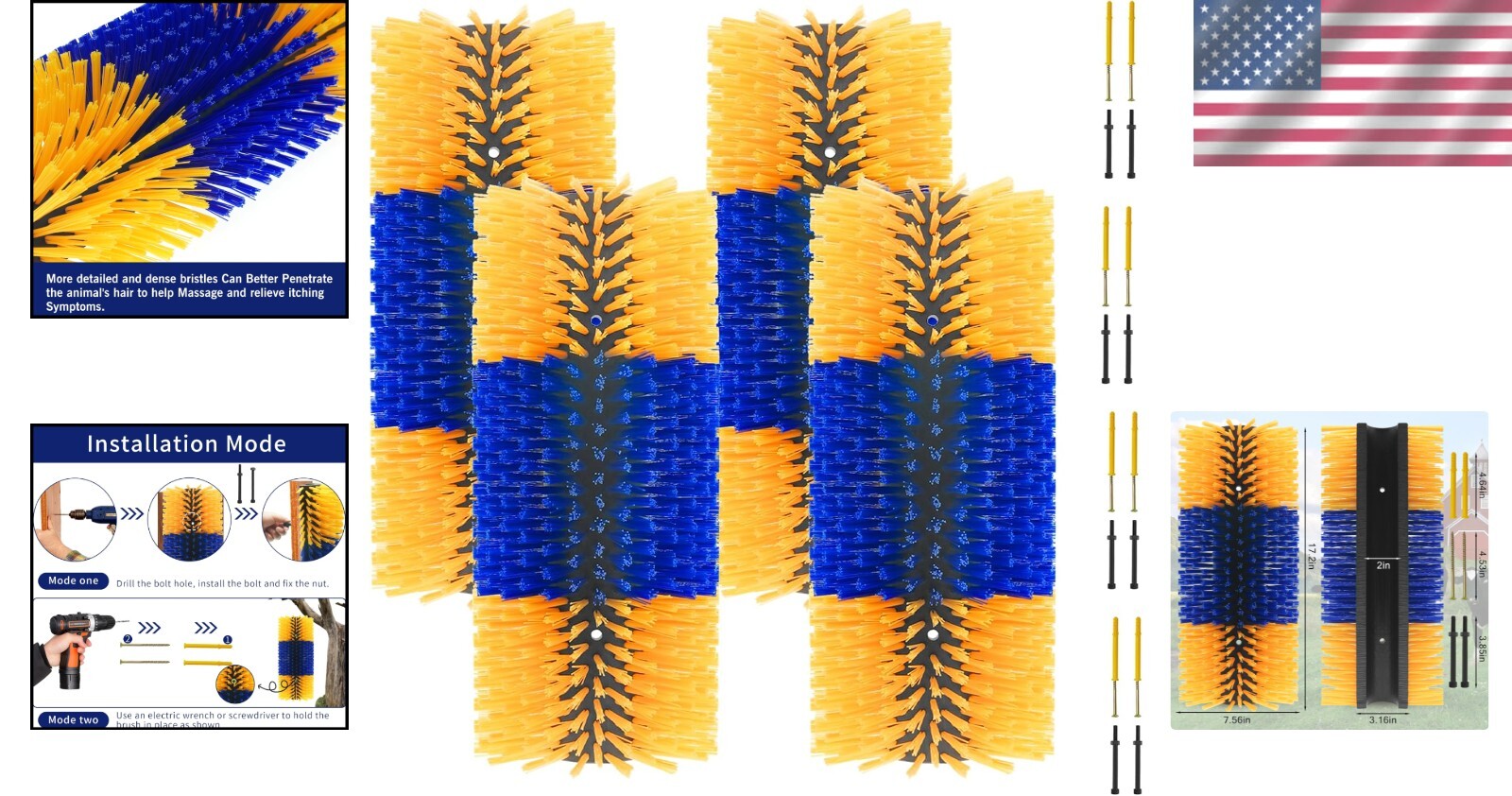 Ergonomic Livestock Scratching Brush with Soft Bristles - Ideal for Cows & Pigs