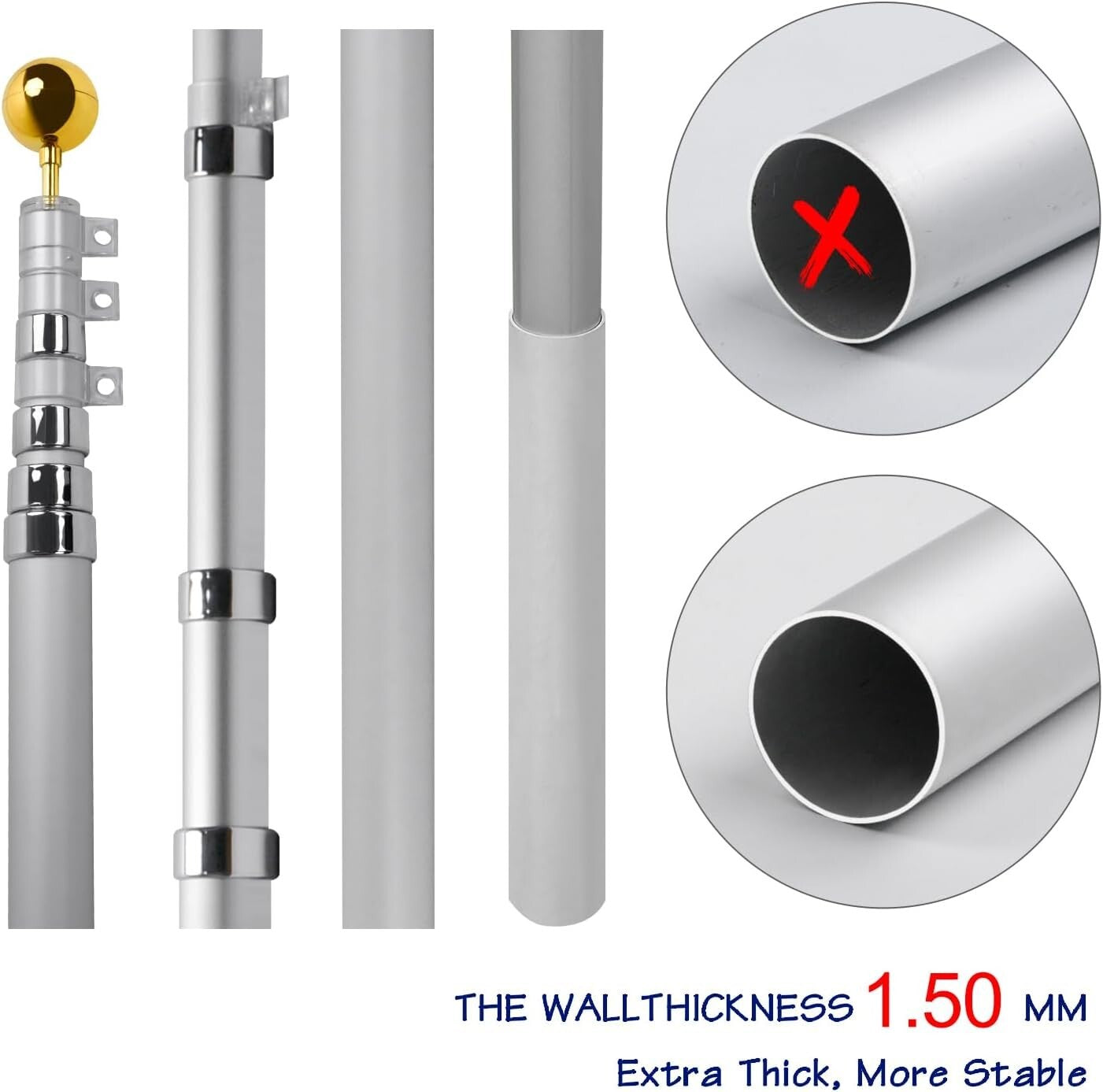 Premium Telescoping Flagpole Kit with 3x5 American Flag - Perfect for Outdoors