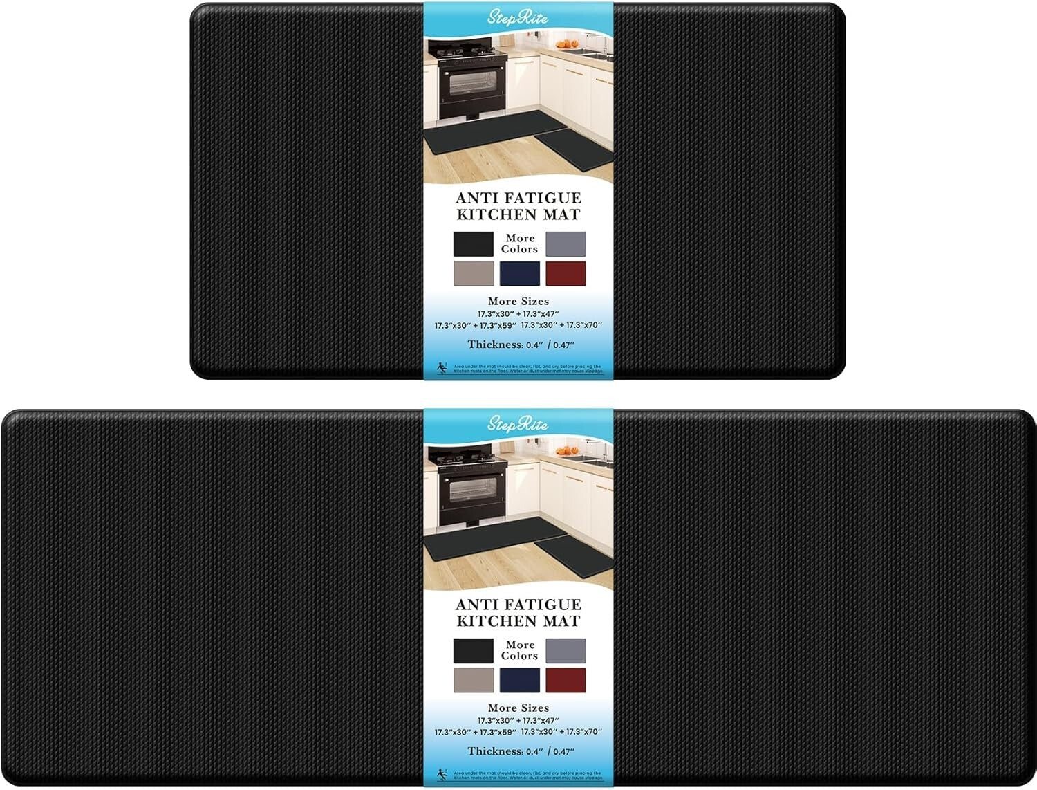 Durable Non-Slip Kitchen Mat Set - Cushioned Anti-Fatigue, 17.3"×30"+17.3"×47"