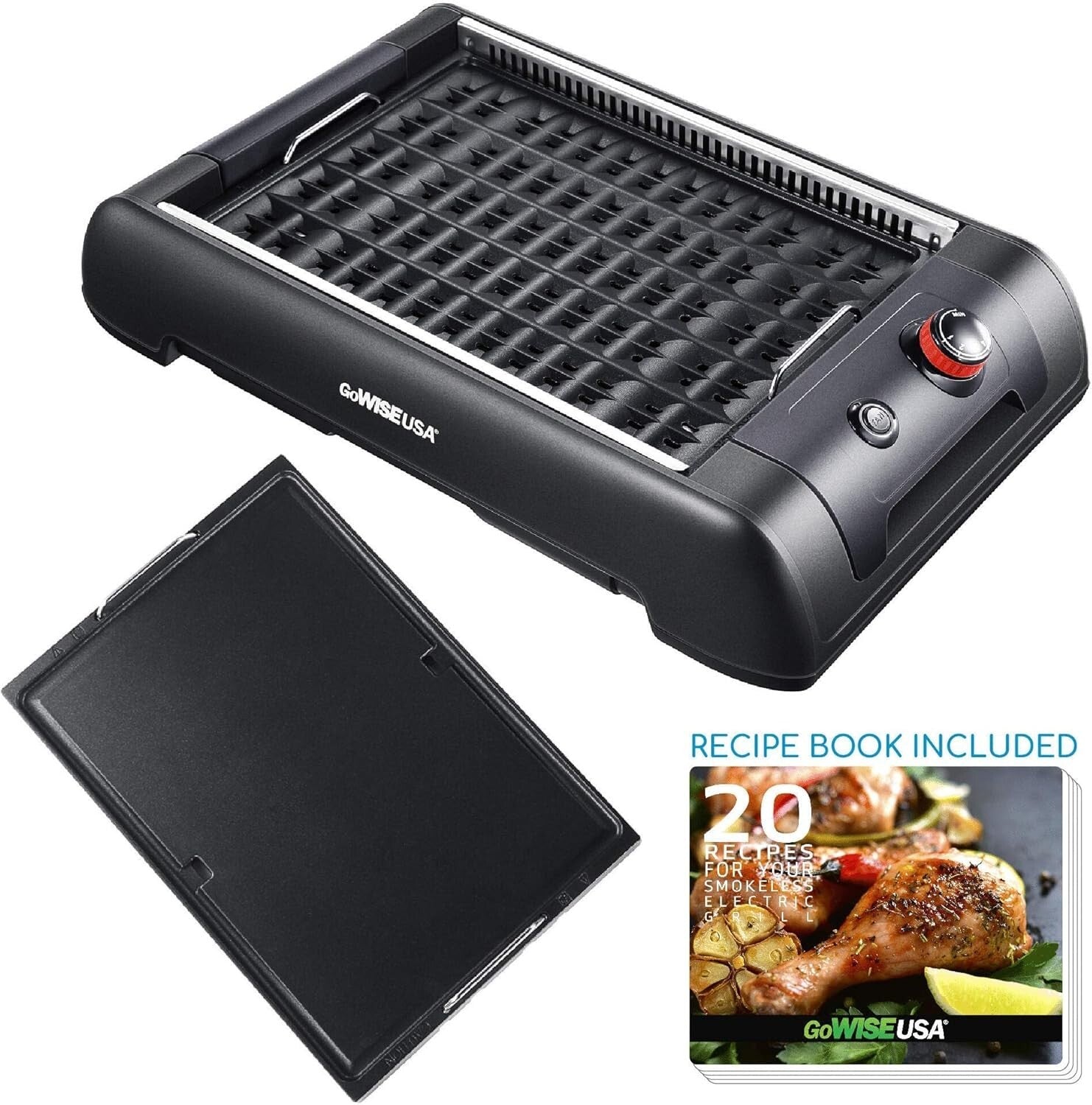 Versatile 2-in-1 Smokeless Grill and Griddle with Recipe Book & Non-Stick Plates