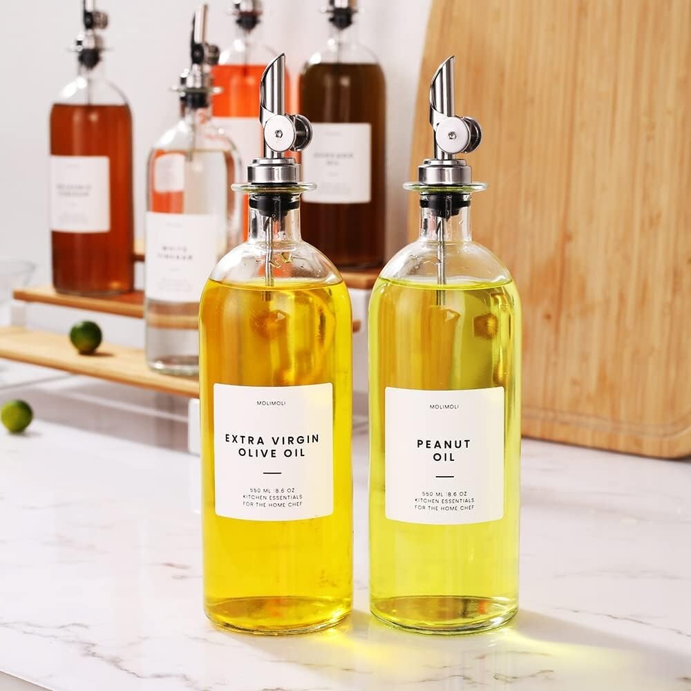 Elegant 500ml Glass Oil Dispenser Set with Leak-proof Weighted Pourers