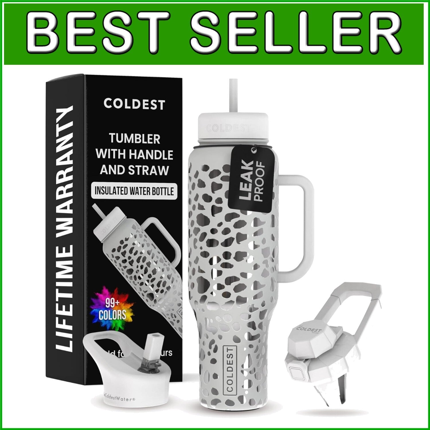 46oz Coldest Leak-Proof Insulated Tumbler - Stylish Silver Leopard Design