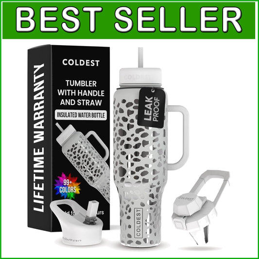 46oz Coldest Leak-Proof Insulated Tumbler - Stylish Silver Leopard Design