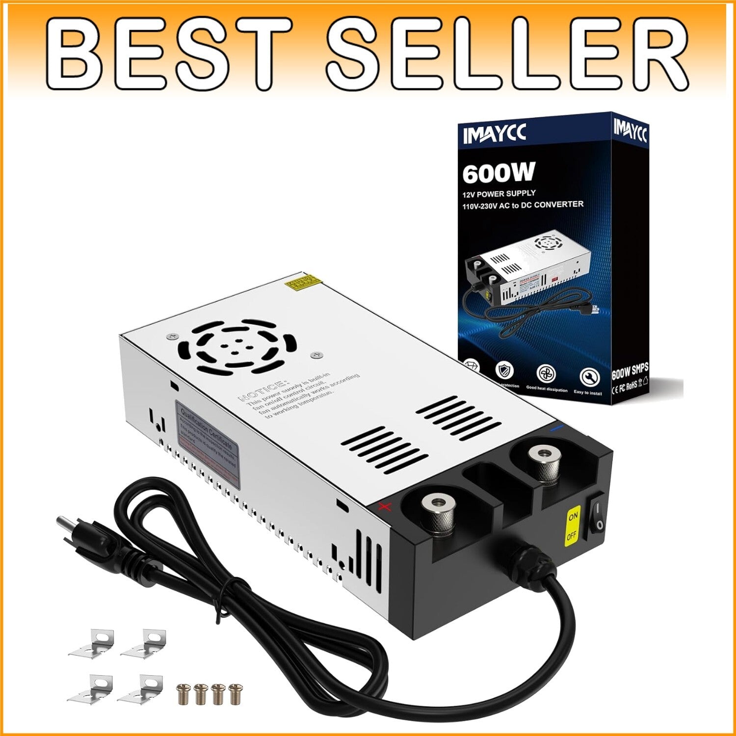 Efficient 600W 12V AC to DC Converter - Short Circuit & Overload Protection