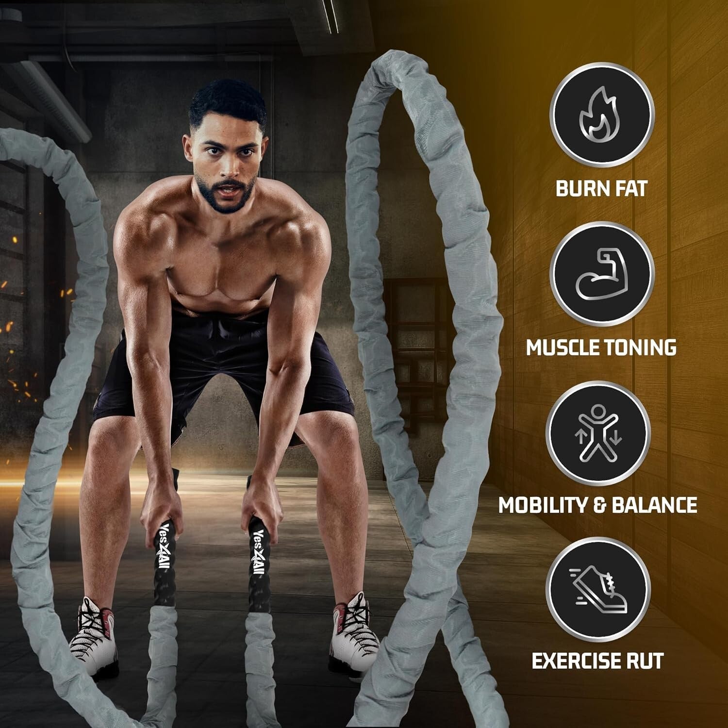 Comprehensive Exercise Battle Ropes - Steel Anchor Included, All Fitness Levels