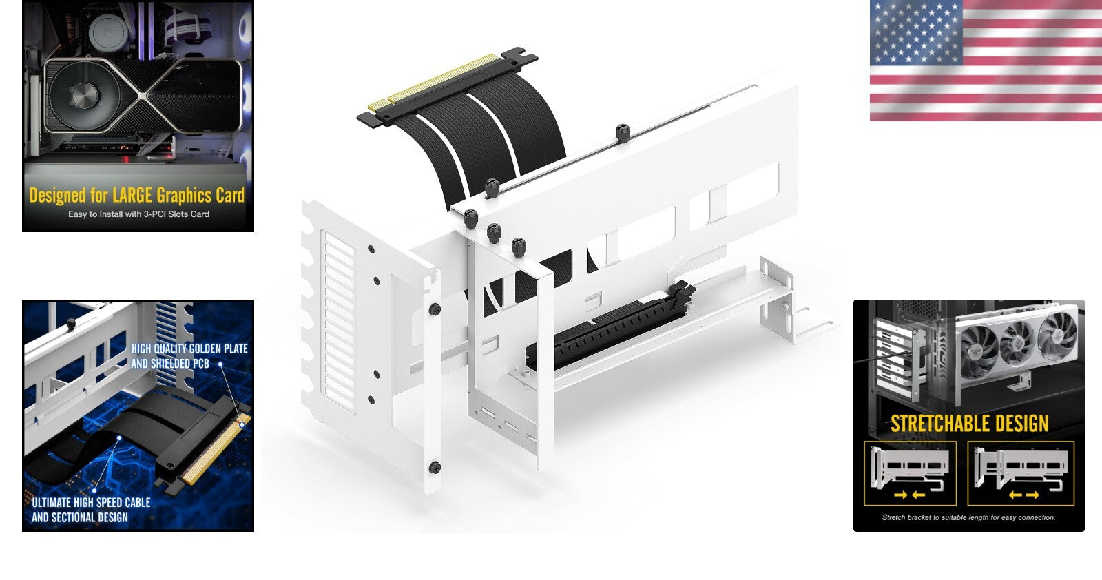 Vertical GPU Mount with ARGB LED & PCIe 4.0 Riser Cable – Showcase Your Graphics