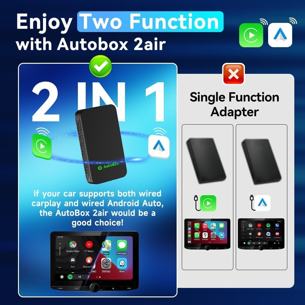 5.0 Wireless CarPlay/Android Auto Adapter - Convert Wired to Wireless, 2015-2025