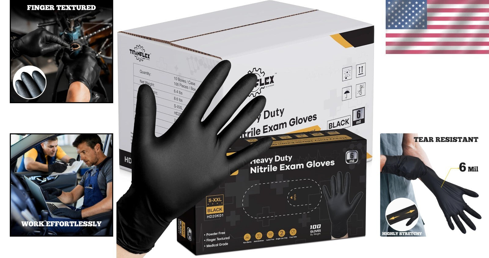 Disposable Nitrile Gloves - 6-Mil Heavy-Duty, Hypoallergenic & Food-Grade Safety
