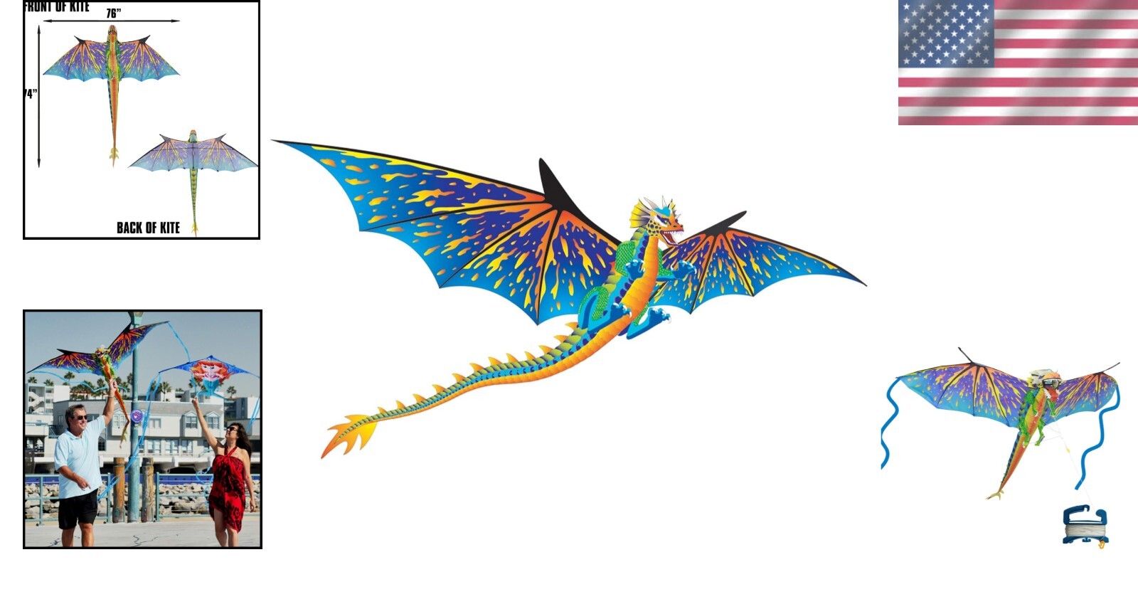 Large 76" Blue Dragon Kite - Perfect for Family Fun & Outdoor Adventures